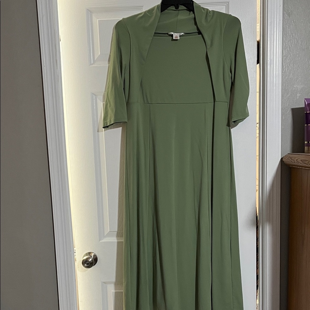 TravelSmith Olive Green Maxi Dress with Shawl Overlay